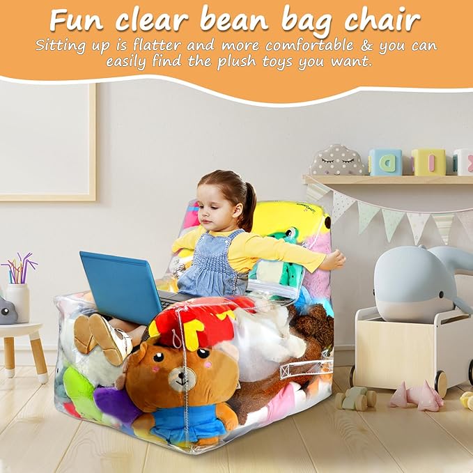 Clear Stuffed Animal Bean Bag Chair Cover for Kids, Waterproof Large Stuffable Beanbag Chair Cover, Creative PVC Plush Toys Storage, for Organizing Toddler & Children Rooms Soft Stuff Animal - LeafyLoom