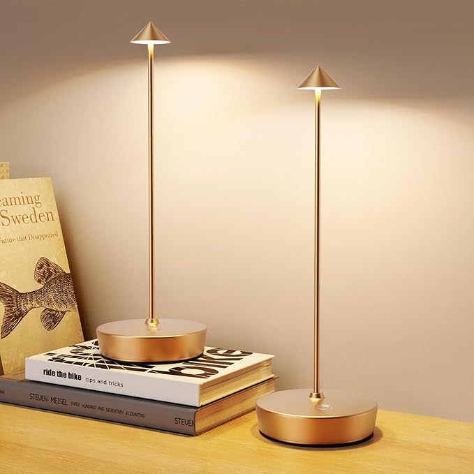 Cordless Table Lamp Rechargeable, LED Portable Outdoor Table Lamp Waterproof 6000mAh Battery Desk Lamp, 3 Color Stepless Dimming Table Light for Restaurant/Bedroom/Bar/Outdoor Party - LeafyLoom