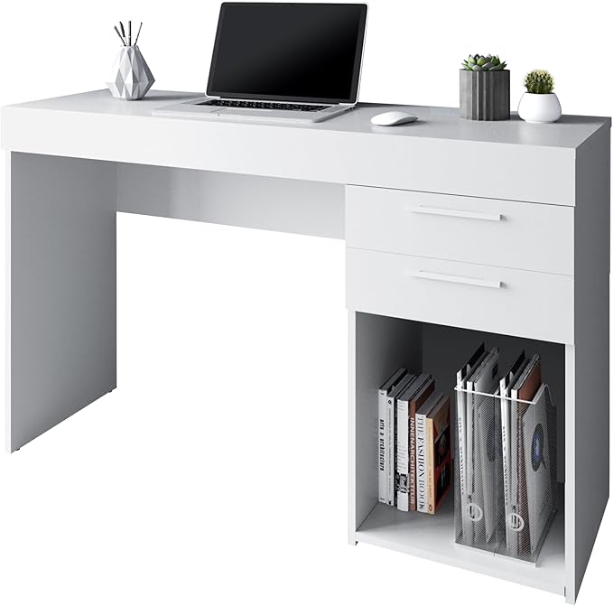 Techni Mobili Computer Home Office or Bedroom Storage & Drawers Ideal for Small Spaces Writing Desk, 47.6" W x 16.1" D x 30.3, White - LeafyLoom