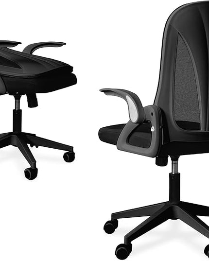 Tervo Model S | Folding Office Chair for Small Spaces | Gaming Chair for Adults & Kids | Ergonomic Mesh Computer Chair for Bedroom | Desk Chair for Home Work | (Triple Black) - LeafyLoom