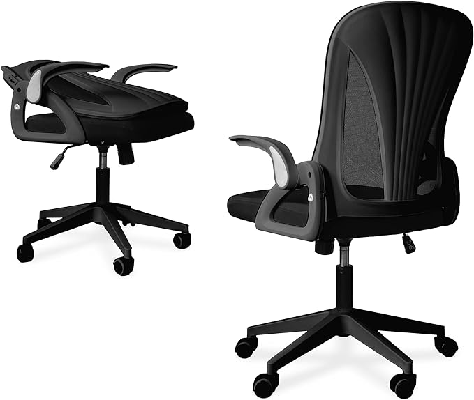 Tervo Model S | Folding Office Chair for Small Spaces | Gaming Chair for Adults & Kids | Ergonomic Mesh Computer Chair for Bedroom | Desk Chair for Home Work | (Triple Black) - LeafyLoom