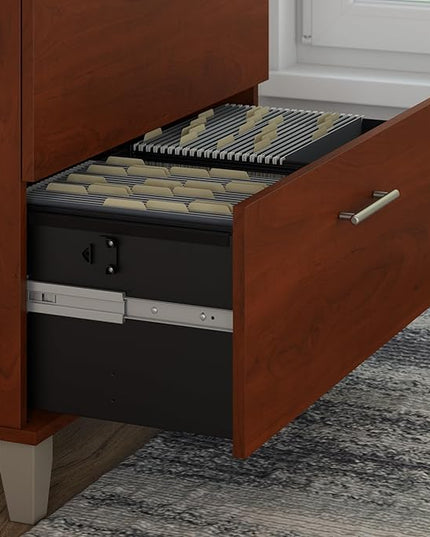Bush Furniture Somerset 2 Drawer Lateral File Cabinet | Letter, Legal, and A4-size Document Storage for Home Office, 30W x 17D x 29H, Hansen Cherry - LeafyLoom