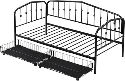 Twin Size Stylish Metal Daybed with 2 Drawers,Easy Assembly,Sofa Bed for Bedroom Living Room Guest-Room Apartment,Black - LeafyLoom