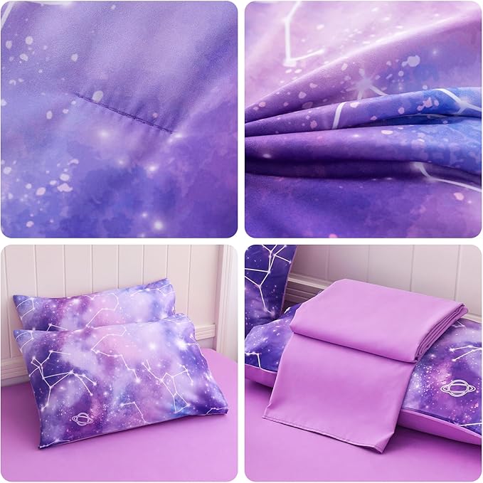 Twin Comforter Set for Girls Galaxy Bedding 7pieces, Ombre Bedding Comforter Sets Rainbow Comforter, Glitter Bedding Twin Teen Comforter Sets for Girls（Multicolor - LeafyLoom