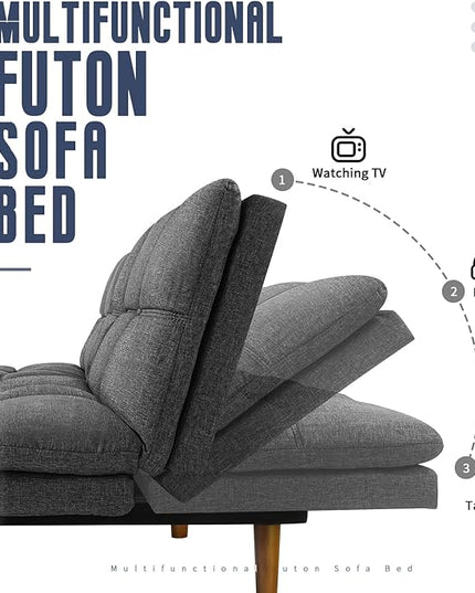IULULU Futon Sofa Bed, Modern Convertible Sleeper Couch Daybed with Adjustable Armrests for Studio, Apartment, Office, Small Space, Compact Living Room, Dark Gray - LeafyLoom