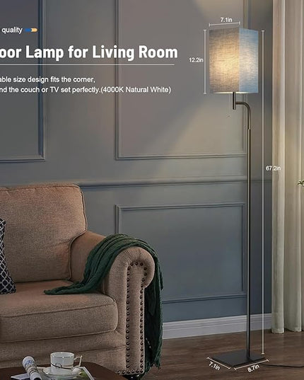 Floor Lamp for Living Room, 3 Color Temperatures Modern Standing Lamp for Living Room, Simple Design Tall Lamp with Linen Shade, Minimalist Stand Up Lamp Pole Lamp for Office Kids Room Reading, Blue - LeafyLoom