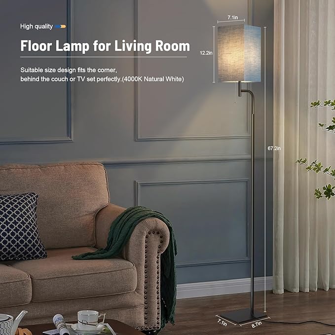 Floor Lamp for Living Room, 3 Color Temperatures Modern Standing Lamp for Living Room, Simple Design Tall Lamp with Linen Shade, Minimalist Stand Up Lamp Pole Lamp for Office Kids Room Reading, Blue - LeafyLoom