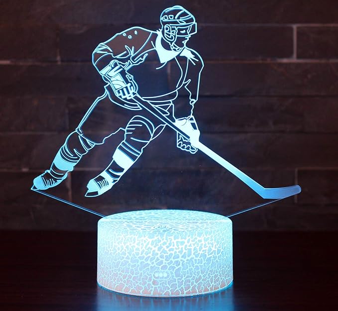 WMH Hockey Night Light with 7 Colors Changing- LED 3D Optical Illusion Lamp for Kids Room Decor and Hockey Fans (Hockey) - LeafyLoom