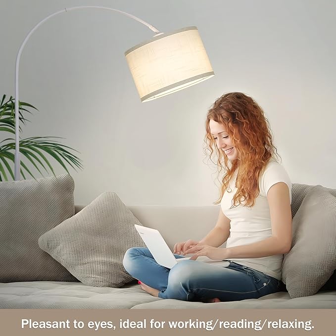 Seaside village Standing Lamp for Living Room, Dimmable Arc Floor Lamp with White Adjustable Hanging Shade, Modern Pole Lamp Tall Reading Light for Bedroom, Over Couch, Office, 9W LED Bulb Included - LeafyLoom