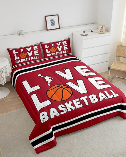 Feelyou Basketball Bedding Set King Size Gaming Sports Comforter Set for Kids Boys Girls Decor Ball Games Comforter Gift for Basketball Lover Duvet Set Bedroom Quilt Set - LeafyLoom