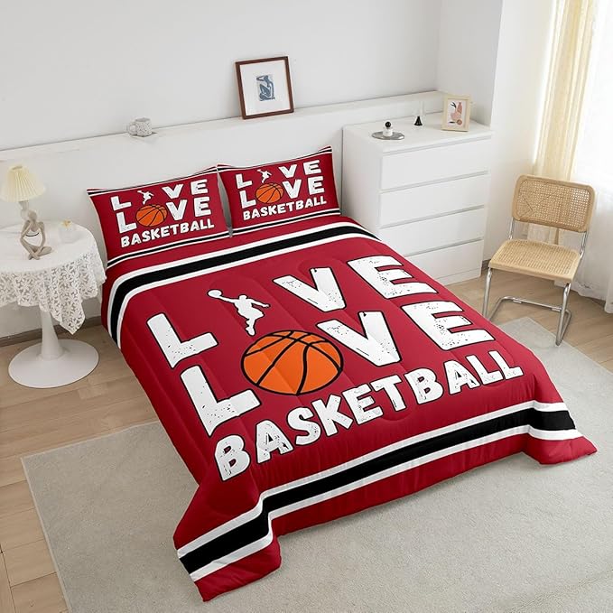 Basketball Bedding Set Full Size Gaming Sports Comforter Set for Kids Boys Girls Decor Ball Games Comforter Gift for Basketball Lover Duvet Set Bedroom Quilt Set - LeafyLoom