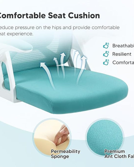 SEATZONE Office Chair, High Back Ergonomic Desk Chair Mesh Computer Chair with Adjustable Lumbar Support and Headrest, Swivel Task Chair with Flip-up Armrests for Home Office,Lake Blue - LeafyLoom