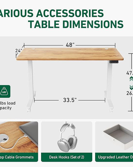 FEZIBO 48 x 24 Inches Standing Desk with Drawer, Adjustable Height Electric Stand up Desk with Storage, Sit Stand Home Office Desk, Ergonomic Computer Desk, Light Rustic - LeafyLoom