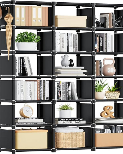 Mavivegue Bookcase, 18-Cube Extra Large Book Shelf, DIY Cube Storage Organizer for Bedroom, Living Room, Home Office - Black - LeafyLoom