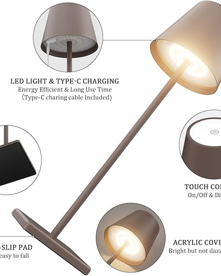 2 Packs LED Cordless Table Lamp, Rechargeable Battery Desk lamp 5500mAh Battery Operated Stepless Dimming Modern Portable Table Light for Restaurant/Table/Bedroom/Outdoor IP54 Waterproof (Rust Red) - LeafyLoom
