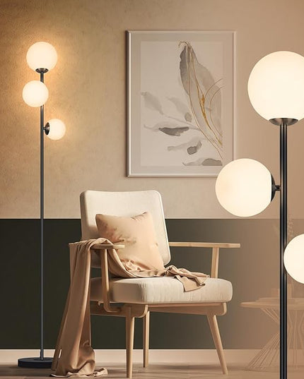 3 Globe Vintage Floor Lamp - 3 Color Options Moderm Floor Lamps for Living Room, Mid Century Standing lamp Home Decor for Bedrooms Office(Matte Black, LED Bulbs Included) - LeafyLoom