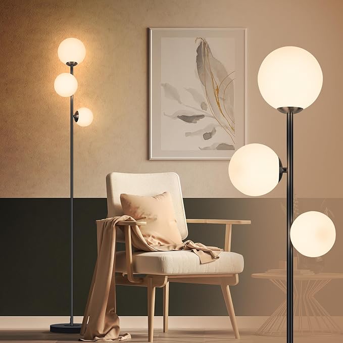 3 Globe Vintage Floor Lamp - 3 Color Options Moderm Floor Lamps for Living Room, Mid Century Standing lamp Home Decor for Bedrooms Office(Matte Black, LED Bulbs Included) - LeafyLoom