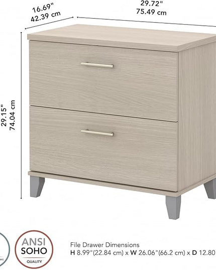 Bush Furniture Somerset 2 Drawer Lateral File Cabinet in Sand Oak - LeafyLoom