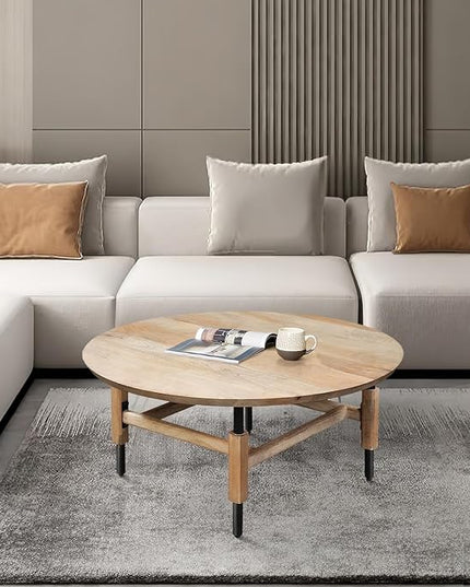 NicBex Coffee Table Wooden Coffee Table with Storage Round Center Tables with Metal Legs Dining Table for Living Room, Dining Room, Office, and Bedroom,34" W, Black+Brown - LeafyLoom