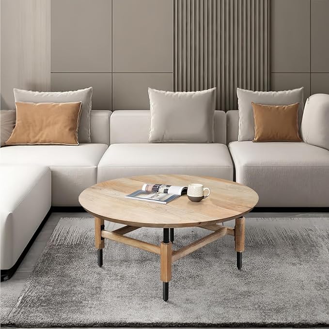 NicBex Coffee Table Wooden Coffee Table with Storage Round Center Tables with Metal Legs Dining Table for Living Room, Dining Room, Office, and Bedroom,34" W, Black+Brown - LeafyLoom