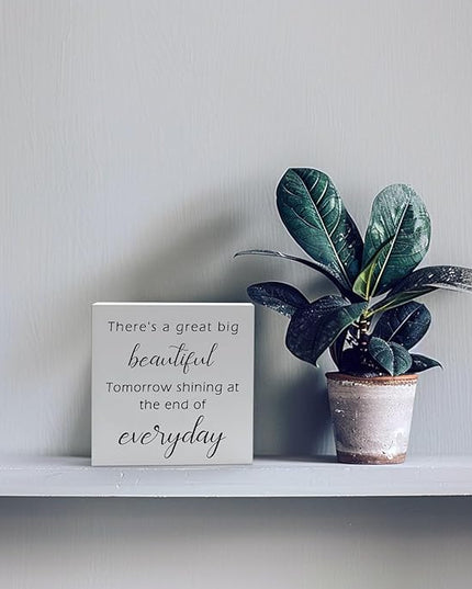 Office Desk Decor Funny Signs Funny Office Decor There's a Great Big Beautiful Tomorrow Wood Signs Home Decor Office Decorations for Work Farmhouse Office Decor Funny Home Decor Gifts (5x5inch) - LeafyLoom