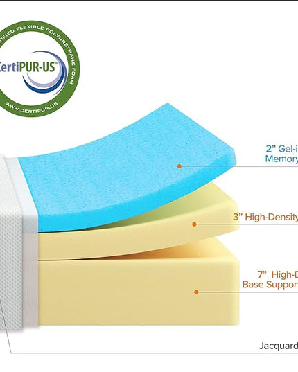 ZINUS 12 Inch Green Tea Cooling Gel Memory Foam Mattress and Super Heavy Duty SmartBase Metal Mattress Foundation Set / Bed and Mattress Set / No Box Spring Needed / Mattress in a Box, Queen - LeafyLoom