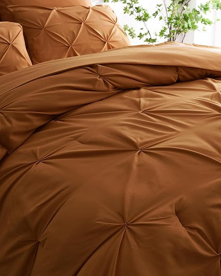 Ubauba 7pc Burnt Orange Comforter Set Full Size, 7 Pieces Pintuck Bed in a Bag Rust Bed Set with Comforter and Sheets, Bedding Comforters & Sets (Rustic, Full) - LeafyLoom