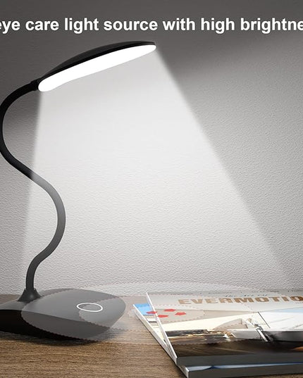 DEEPLITE Battery Operated Desk Lamp, LED Desk Light 3 Lighting Stepless Dimming, Table Lamp 5W Touch Control Eye Caring, Flexible Gooseneck, Portable Reading Light for Dorm Study Bedroom (Set of 2) - LeafyLoom