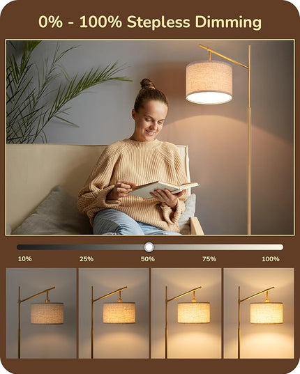 EDISHINE Modern Dimmable Floor Lamp, 63.8" Standing Lamp with Remote Control, E26 Socket, Acr Floor Lamp with Beige Shade for Bedroom, Living Room, Office, LED Bulb Included (Gold) - LeafyLoom
