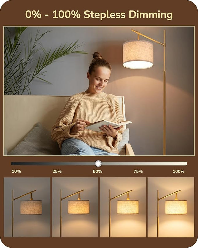 EDISHINE Modern Dimmable Floor Lamp, 63.8" Standing Lamp with Remote Control, E26 Socket, Acr Floor Lamp with Beige Shade for Bedroom, Living Room, Office, LED Bulb Included (Gold) - LeafyLoom
