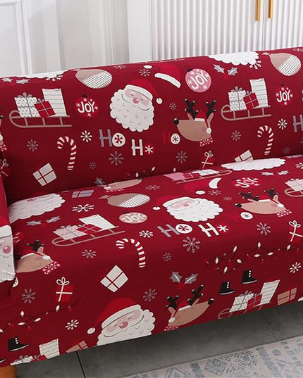 Mybedsoul Christmas Sofa Cover Santa Claus Printed Sofa Couch Cover Washable Furniture Protector with Elastic Bottom Xmas Home Room Festival Decoration(3 Seater) Mybedsoul