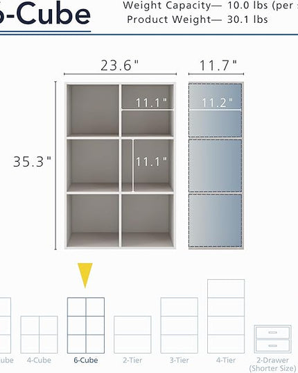 Apexa 6 Cube Storage Organizer Shelves, Stackable Wood Bookcase Fits Cubby Bins for Organization, Dorm Teen Room Decor & Home Office, Greige - LeafyLoom