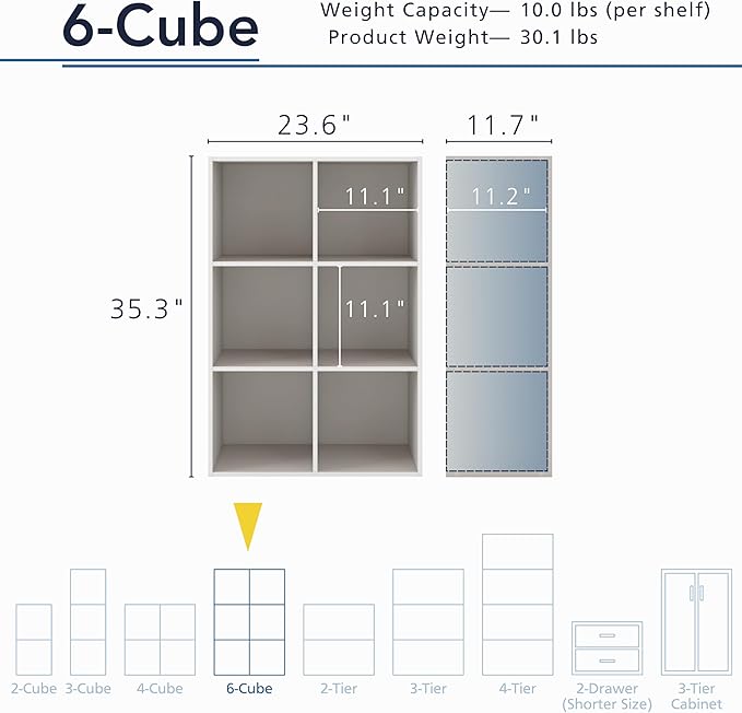Apexa 6 Cube Storage Organizer Shelves, Stackable Wood Bookcase Fits Cubby Bins for Organization, Dorm Teen Room Decor & Home Office, Greige - LeafyLoom