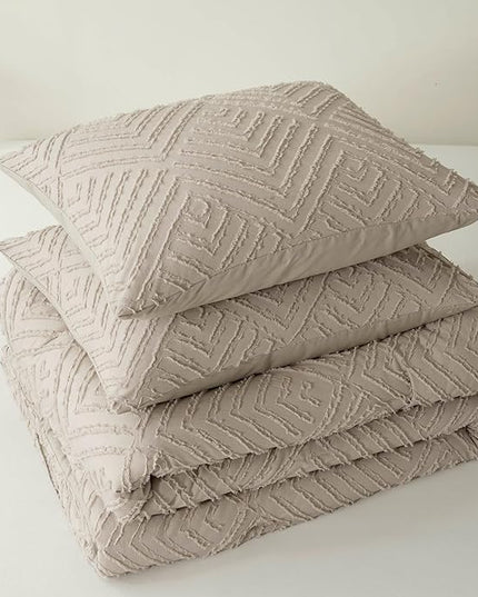 Queen Comforter Set Khaki, Boho Comforter Set 3 Pieces, All Season Tufted Queen Size Bed Comforter Set (90x90In Comforter & 2 Pillowcases) - LeafyLoom