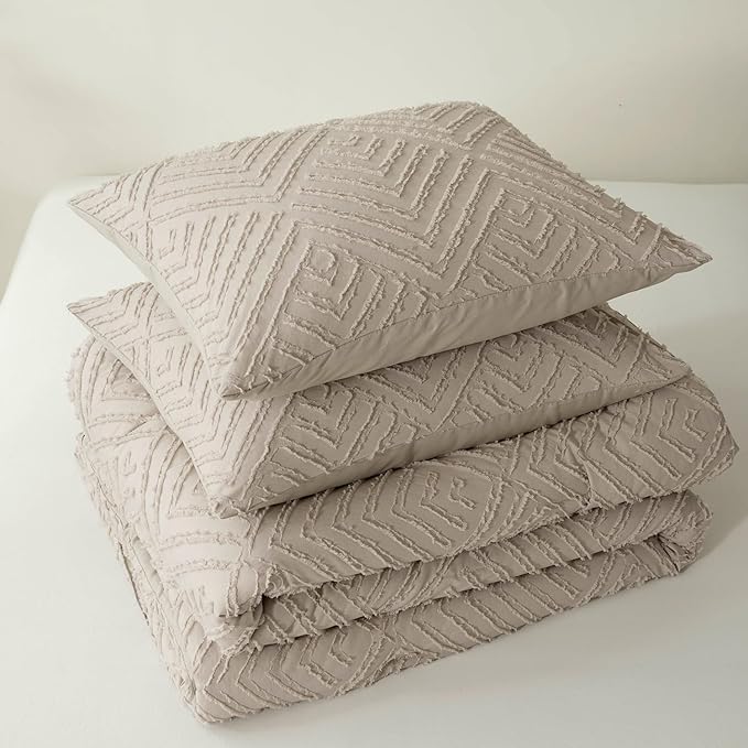 Queen Comforter Set Khaki, Boho Comforter Set 3 Pieces, All Season Tufted Queen Size Bed Comforter Set (90x90In Comforter & 2 Pillowcases) - LeafyLoom