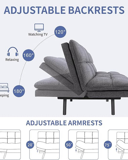 MUUEGM Futon Couch Bed, Convertible Memory Foam Sofa Bed, Modern Love Seat Daybed Sofa for Living Room,Small Space,Office,71",Adjustable Backrests Armrests Couch Bed Sleeper,Linen Grey - LeafyLoom