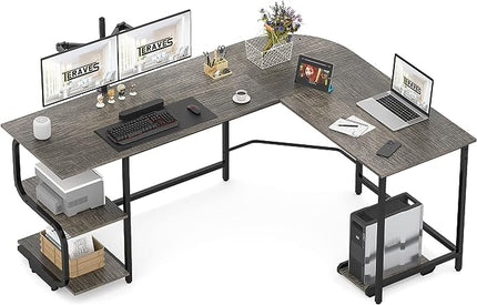 Teraves Reversible L Shaped Desk with Large Surface, 69 Inch Sturdy Corner Desk with Storage Shelves, Premium Office Computer Desk Workstation for Home Office Gaming - LeafyLoom