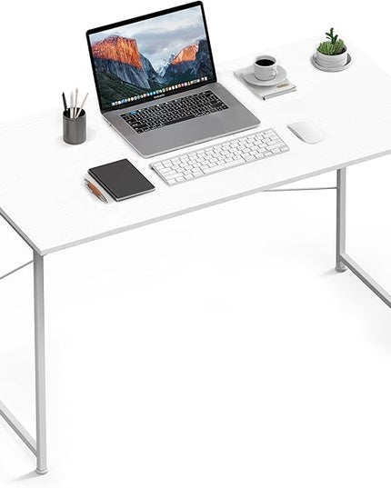 HealSmart Home Office Computer Desk, Modern Style Design with Headphone Hooks for Working, Writing and Gaming, 32 Inch, 47 Inches, White - LeafyLoom