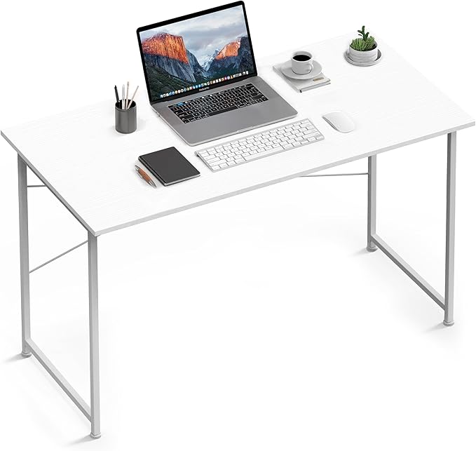 HealSmart Home Office Computer Desk, Modern Style Design with Headphone Hooks for Working, Writing and Gaming, 32 Inch, 47 Inches, White - LeafyLoom