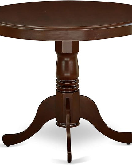 East West Furniture ANAB3-MAH-72 3 Piece Dinette Set for Small Spaces Contains a Round Kitchen Table with Pedestal and 2 Firebrick Red Faux Leather Parsons Chairs, 36x36 Inch - LeafyLoom