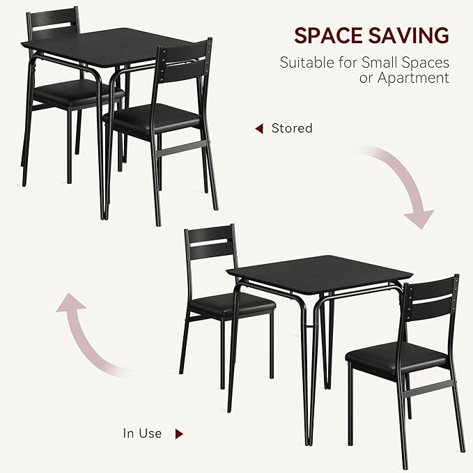 Dining Table for 2, Small Table and Chairs Set of 2, Square Dinette Set for 2, Dinner Table Set, 3 Piece Kitchen & Dining Room Sets for Small Space, Apartment (Black, Dining Table with 2 Chairs) - LeafyLoom