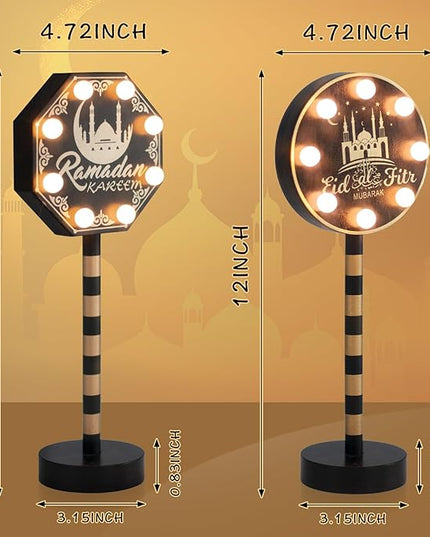 Vanthylit 2 Pack Ramadan Decorations for Home, Wooden Ramadan Mubarak Table Centerpiece Lights, Eid Mubarak Crafts Night Light Battery Powered Islamic Muslim Gifts for Party Desk Decor - LeafyLoom