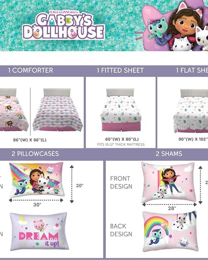 Franco Gabby's Dollhouse Kids Bedding Super Soft Comforter and Sheet Set with Sham, 7 Queen Size, (Official Licensed Product) - LeafyLoom