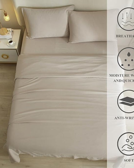 Beige Twin XL Sheet Set - Hotel Luxury Bed Sheets 3 Pieces Cooling Sheets for Twin XL Size Bed - Bedding Sheets & Pillowcase - 16" Deep Pocket - Wrinkle,Fade,Stain Resistant - LeafyLoom