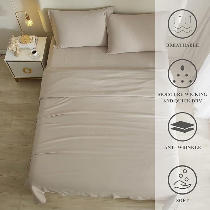 Beige Twin XL Sheet Set - Hotel Luxury Bed Sheets 3 Pieces Cooling Sheets for Twin XL Size Bed - Bedding Sheets & Pillowcase - 16" Deep Pocket - Wrinkle,Fade,Stain Resistant - LeafyLoom