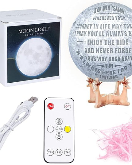 Engraved 3D Moon Lamp Christmas Gifts for Son, to My Son from Mom, Personalized 5.9 Inch 3D Printing Moon Light for Son Birthdays Graduation Gifts - LeafyLoom