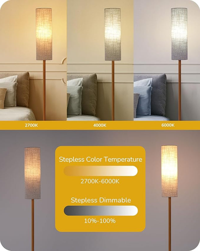 EDISHINE LED Corner Floor Lamp for Living Room, 65" Tall Standing Reading Lamp with Remote, Minimalist Dimmable Pole Lighting for Bedroom, Office, Kids Room, 9W Bulb Included, 2700K-6000K (Gold) - LeafyLoom