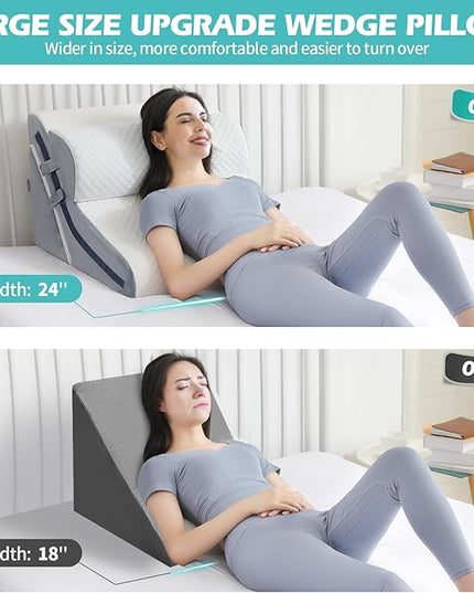 Wedge Pillow for Sleeping, Orthopedic Bed Wedge Pillow Set, 15-in-1 Adjustable Memory Foam Wedge Pillow Post Surgery, 9 &16 & 20 inches Height 3-in-1 Incline Pillows Wedges for Back Pain/Acid Reflux - LeafyLoom