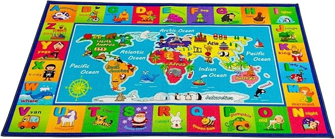Kids ABC, Map Rug Education Carpet - Playmat Extra Large Learn Have Fun Safe, Children's Educational, Multi Color Activity Centerpiece Play Mat! for Bedroom Playroom - LeafyLoom