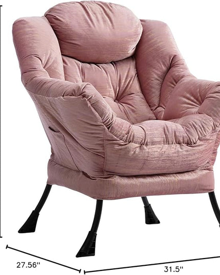 HollyHOME Modern Fabric Large Lazy Chair, Accent Oversized Comfy Reading Chair, Thick Padded Cozy Lounge Chair with Armrest, Leisure Sofa Chair for Living Room, Bedroom, Dorm, Gilding Pink - LeafyLoom